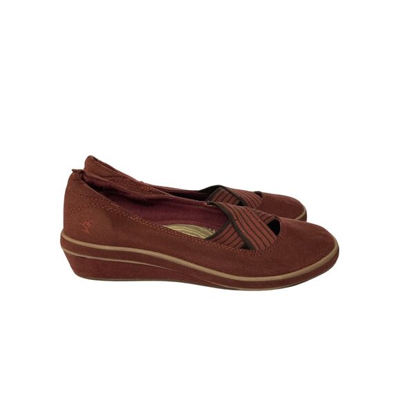Grasshoppers Womens Size 6M Red Canvas Wedge Slip-On Shoes  With Elastic Straps - Picture 5 of 7